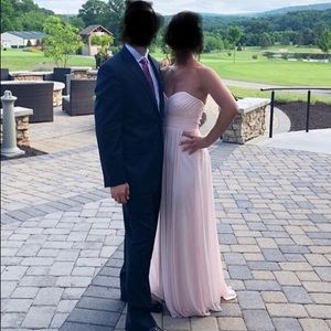 Long, blush, bridesmaid dress